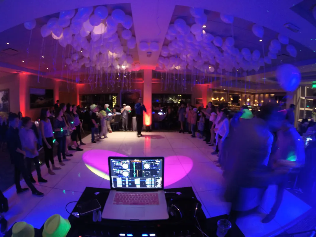 Party under a ceiling of balloons